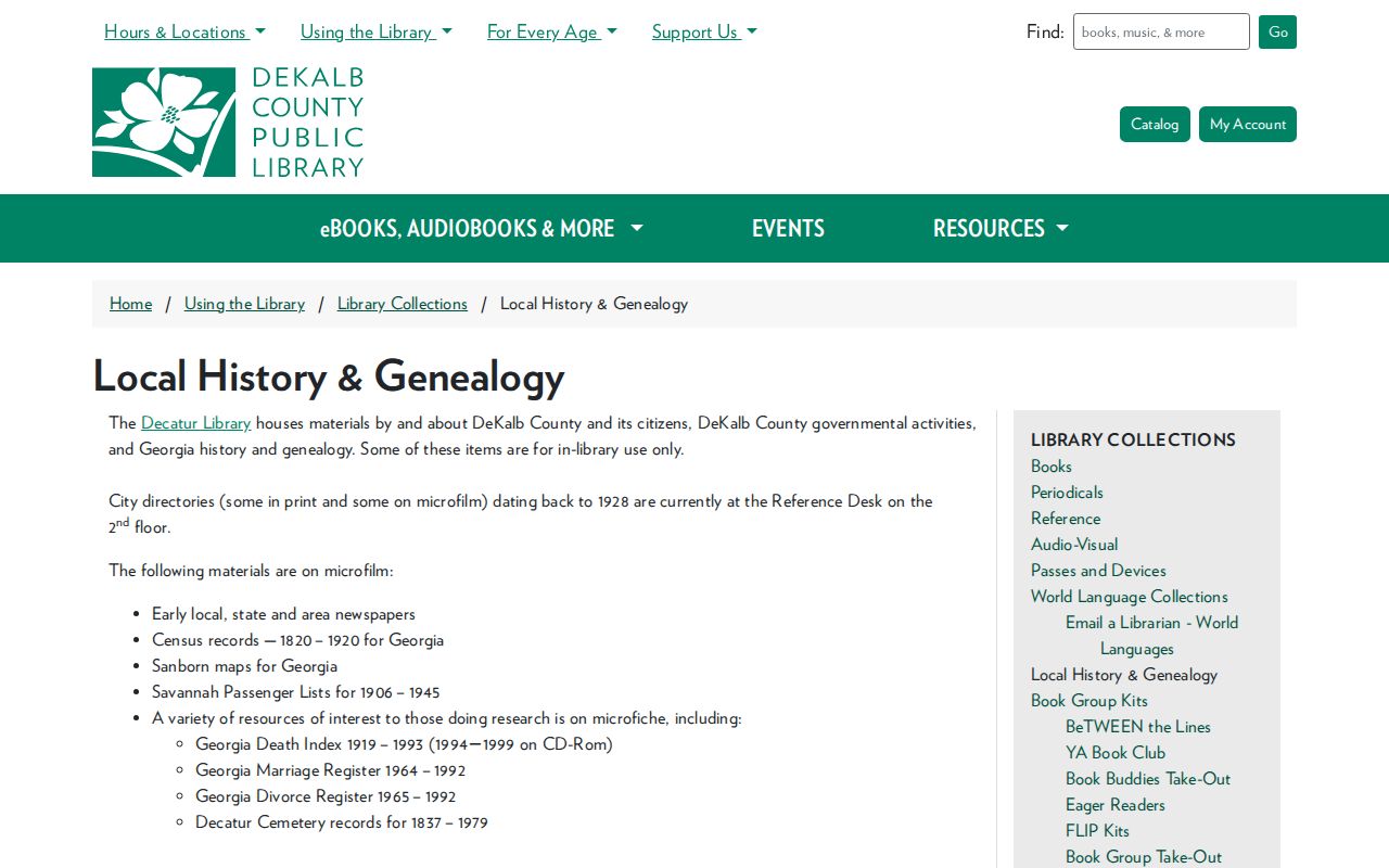 Dunwoody people directories and DeKalb Library local history collection